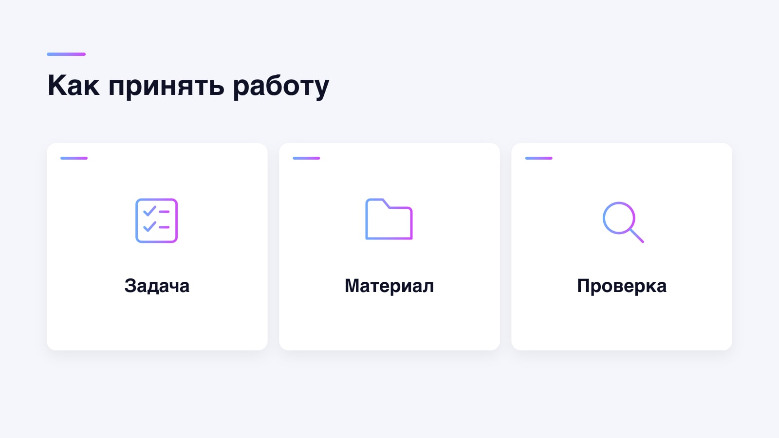 Последовательность приёмки: согласованная задача, переданный материал и проверка